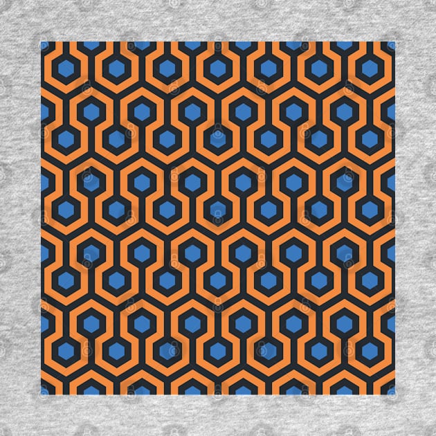 Geometric Pattern: Looped Hexagons: Orange/Blue by Red Wolf